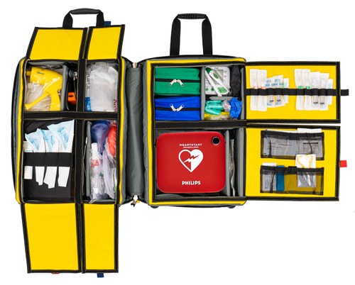 Labelled trays inside the FIFA emergency bag